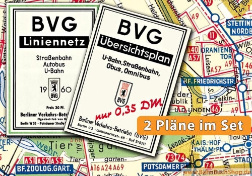 Berlin-Stadtpläne mit Liniennetzen 1960 der BVG-West und der BVG-Ost Berlin-Stadtpläne mit Liniennetzen 1960 der BVG-West und der BVG-Ost