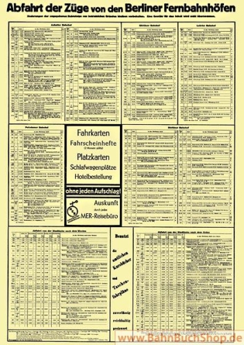 Aushangfahrplan Berliner Fernbahnhöfe 1934 Aushangfahrplan Berliner Fernbahnhöfe 1934