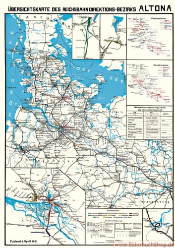 Deutsche Reichsbahn Streckenplan der Direktion Altona 1931 Deutsche Reichsbahn Streckenplan der Direktion Altona 1931