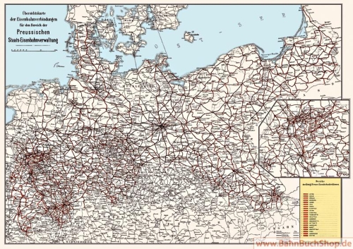 Preußische Staats-Eisenbahnverwaltung Übersichtskarte Preußen 1915 Preußische Staats-Eisenbahnverwaltung Übersichtskarte Preußen 1915